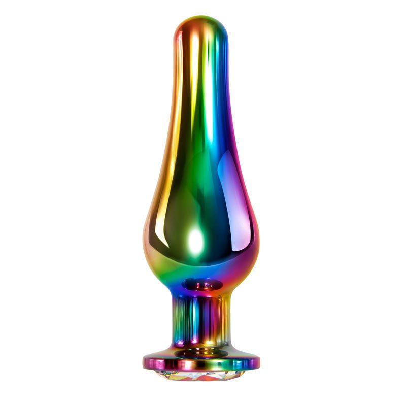 Evolved Rainbow Metal Butt Plug Size L front product view | Flirtybay.com.au
